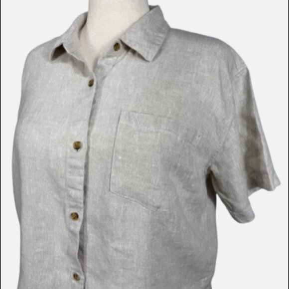Athleta Retreat 100% Euroflax Linen Cropped Undyed Short Sleeve Shirt (Size M) - Picture 5 of 13